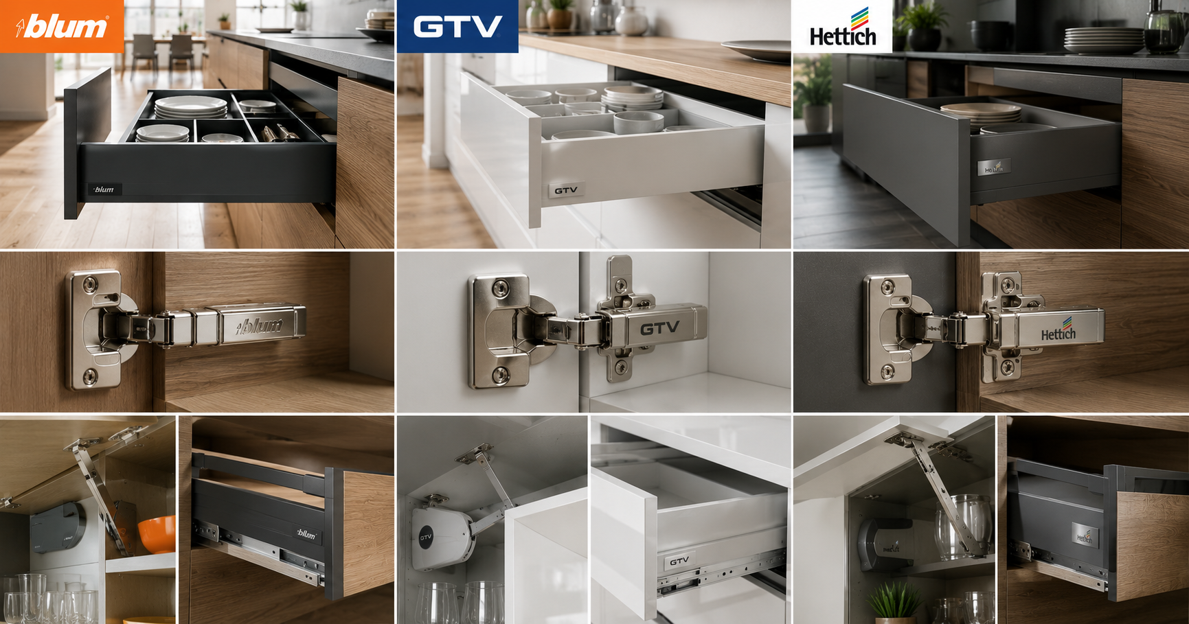 Фурнітура для меблів, Blum, Hettich, GTV